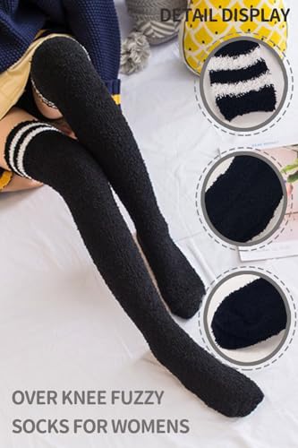 Image of CutiePlusU Womens Thigh High Fuzzy Socks Coral Fleece Over Knee High Sock - 1 Pair