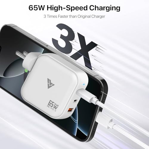 Image of DR VAKU 65W Charger Type C Fast Adapter with Type C Cable Multi Port Dual PD Charging GaN Technology for Laptop, iPhone 17 /17 Air /17 Pro /17 Pro Max, 16 /15 /14 /13 /12 Series, Samsung & Android Devices