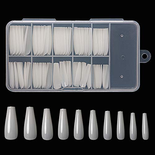 Geisofu 100PCS Ballerina False Nails,10 Sizes Long Shape False Nail Art Tips Fake Nails Acrylic Nail Tips (natural)