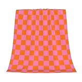 Nextchange Super Soft Throw Blanket for Couch Checkerboard Pink Orange Lightweight Warm Cozy Flannel Fleece Blankets Checkered Blanket for Girls Women for Bed Sofa All Season Use 30' x 40'