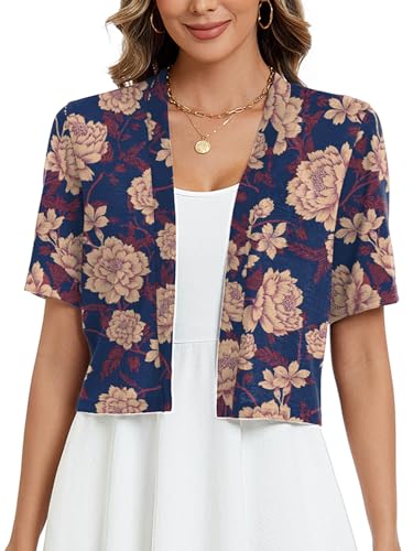 Image of Heymoments Women Thin Shrugs Short Sleeve Lightweight Cropped Tops Open Front Knitted Cardigan for Dress Summer Bolero