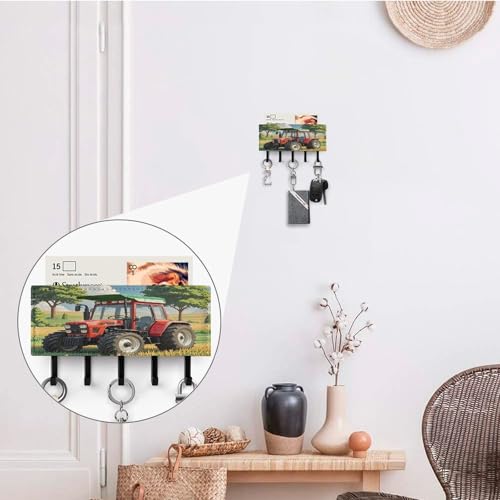 Colgador de llaves para pared con diseño de tractor y organizador de correo de piel sintética 5