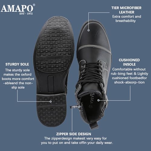Image of AMAPO Men Oxford Boots, Buckle Dress Boot, Casual Men Boots Lace-Up Side Zipper