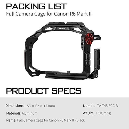 Tilta Full Camera Cage for R6 Mark II with Micro HDMI USB-C Cable Clamp, Cold Shoe Receiver, NATO rails - Black TA-T45-FCC-B - Image 2