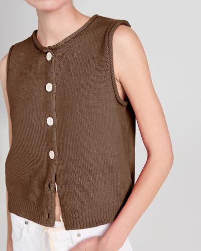 Womens Casual Crew Neck Sleeveless Sweater Vests 2025 Fall Button Down Ribbed Knit Tank Tops Loose Trendy Cardigans3
