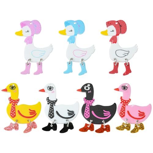 UR URLIFEHALL 14 Pcs 7 Styles Acrylic Duck Charms with Swinging Boot Funny Animal Dangle Charms for Jewellery Making DIY Crafts Keyrings