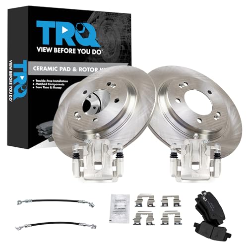 Image of TRQ Rear Brake Pad and Rotor Set Ceramic Rotors Calipers Hoses Compatible with 2014 Kia Optima