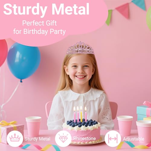 Birthday Tiara and Crown with Sash, Birthday Tiara for Women Party Pink