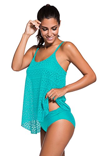 ZNCMRR Women's Stripe Tankini Top Bikini Swimwear with Brief Plus Size (XXX-Large, Light Blue) - Thumbnail 5