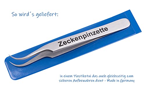 Faude Zeckenzange, Zeckenpinzette zum entfernen von Zecken jeder Größe ohne sie zu quetschen mit rund gebogen, fein spitz geschliffener Spitze, Edelstahl12,5cm