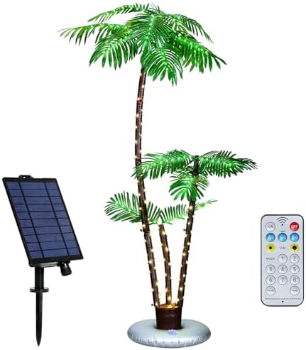 Illuminate Your Oasis with These Solar Lights for Palm Trees 5 Solar Lighted Palm Tree 6FT Outdoor Christamas Tree Decoration, 8 Modes Tropical Palm Tree Fake Plant Light for Patio Pool Yard Home Party Decor