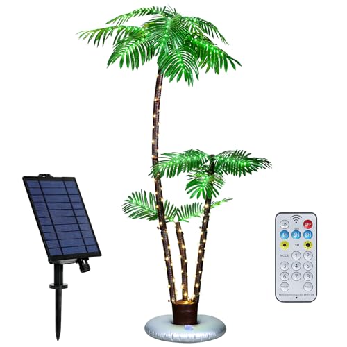 Solar Lighted Palm Tree 6FT Outdoor Christamas Tree Decoration, 8 Modes Tropical Palm Tree Fake...