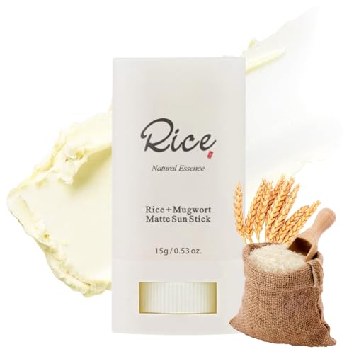 Rice Matte Sun Stick - Sunscreen Stick SPF 50 - Mugwort & Rice Korean Sunscreen - Face Sun Cream for All Skin Types - Sun Block Sticks for face No White Cast & Non-Greasy & Vegan & Cruelty-Free