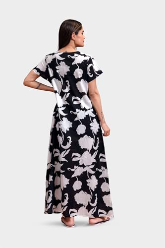 Image of NIHSAMAH Cotton Nighty for Women - Printed Stylish Night Gown, Comfortable Sleepwear Long Nightwear, Maxi
