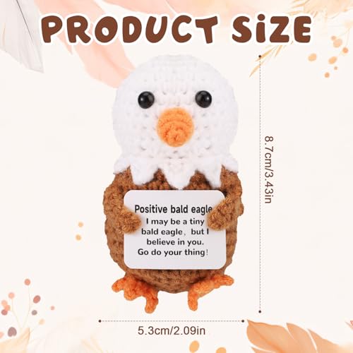 Image of TOYMIS Positive Bald Eagle Crochet, Cute Mini Crochet Bald Eagle with Encouragement Card Emotional Cheer up Knitted Toy Positive Support Knitted Animals for Adults Students