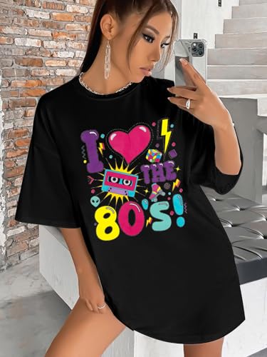 Oversized 80s Outfits for Women I Love The 80s Shirt Vintage neon Shirts for Birthday Party Gift Casual Short Sleeve Top4