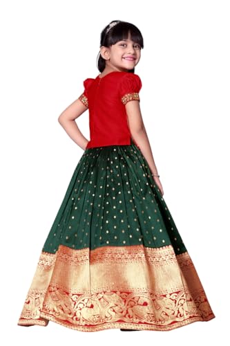 Image of Wommaniya Impex New south Indian traditional pattu pavadai Jecquard Lehenga choli for girls dress
