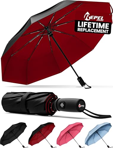 Repel Umbrella Ombrelli da viaggio antivento per pioggia – Easy Auto Open Close, Durable & Compact Umbrella, Strong Fiberglass Frame, Waterproof Canopy – Backpack, Purse, Ombrello portatile da