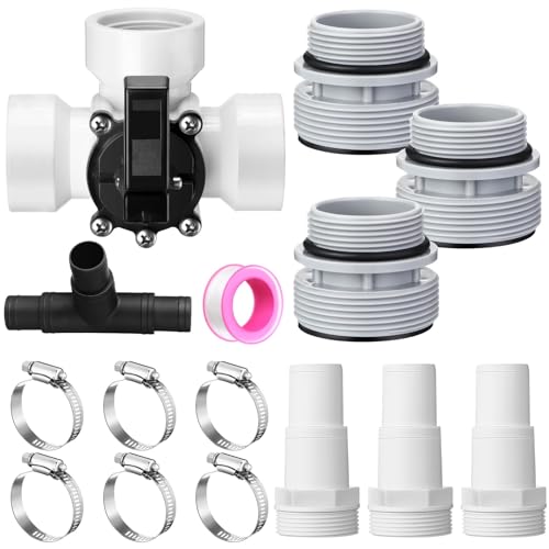 DoubleFill 3 Way Swimming Pool Diverter Valve Hose Adapter with Hose Clamps Replacement Slip Valve Filter Hose Conversion Kit with Seal Ring for 1 1/4 or 1 1/2 Filter Ports (White Hose Adapter)