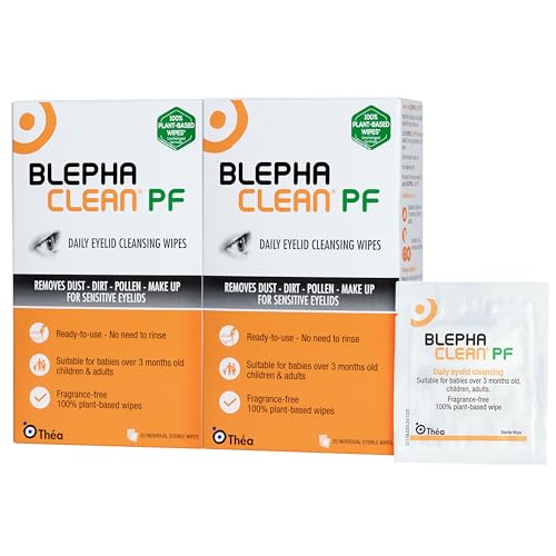 Blephaclean PF Daily Eyelid Wipes x 40 - Gentle Cleansing for the eyelids and skin around the eyes | Suitable for Babies (over 3 months old) children & adults |40 Sterile Plastic-Free Wipes x 2 packs