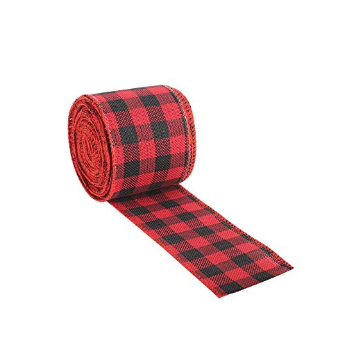 SEELOK 6M Noël Ruban à Carreaux Toile de Jute Naturelle Rouge et Noir Rubans d'emballage Noël Cadeau Carreaux Bricolage Artisanat Bande pour Sapin de Noël Guirlande Décoration de Cadeau de Noël