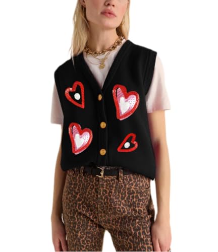 Image of Women Christmas Sweater Vests Santa Claus Print Sleeveless Knit Cardigan Vest Christmas Holiday Tank Top