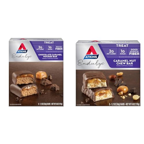 Atkins Endulge Chocolate Caramel Mousse Bar 5 Count and Caramel Nut Chew Bar 5 Count Bundle - image 1