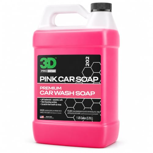 3D Pink Car Wash Soap, 1 Gallon – High Suds pH Neutral Car Shampoo, Cherry Scent, Safe for Ceramic...