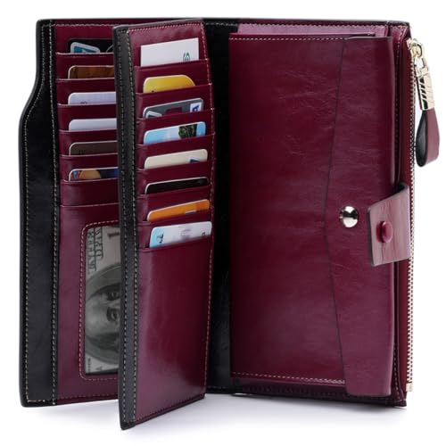 Women Premium Leather RFID Blocking Long Wallet 8236# Purple Multi-Card Holder Coin Pocket for Daily Use and Travel2