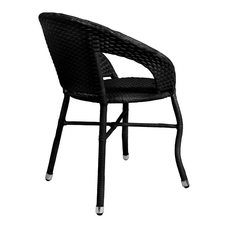 Image of Amazon Brand - Solimo Rattan Wicker 4 Seater Patio Seating Set | 4 Chair and 1 Square Glass Topped Table Set | Coffee Table Furniture for Balcony, Garden, Terrace, Indoor, Outdoor Use (Black)