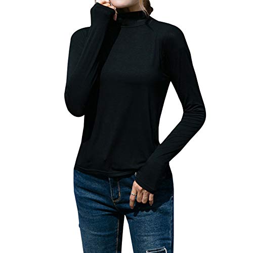 Women's Basic Mock Neck Long Sleeve Slim Fit Turtle Neck T Shirt Tops(Black,X-Large)