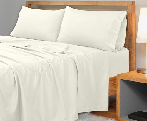 Image of Royale Linens 300 Thread Count 100% Long Staple Combed Cotton - Super Soft -Top Sheet - TwinXL Flat Sheet Sold Separately - Breathable, Cool & Crisp Percale Flat Sheet Only (Twin XL, Ivory)