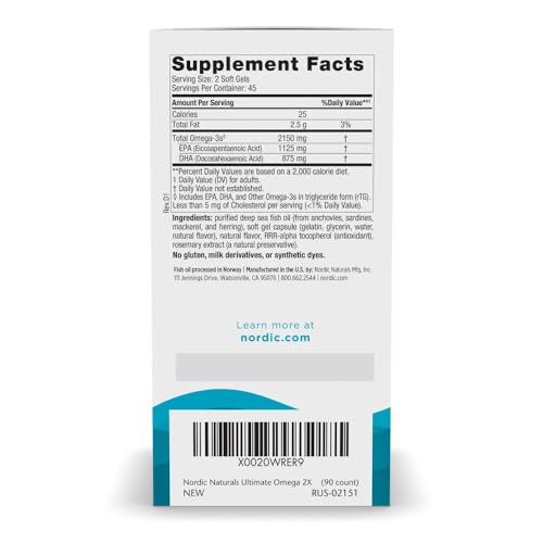 Image of Nordic Naturals Ultimate Omega 2X, Lemon Flavor - 90 Soft Gels - 2150 mg Omega- High-Potency Omega-3 Fish Oil with EPA & DHA - Promotes Brain & Heart Health - Non-GMO - 45 Servings