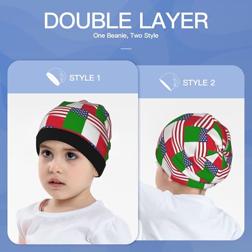 American Flag and Italian Flag Kids Leisure Elastic Knitted Hat Junior Large Size Knit Cap Child Beanie Black3