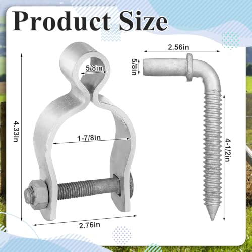 Image of MorningRo 4 Pcs Farm Gate Hinge Set, 5 /8'' x 1-7 /8'' Gate Hinge | Chain Link Fence Gate Post Hinge in Zinc Plated, 5 /8 inch x 4-1 /2 inch Wood Post Lag Screw, For Fences, Barns, Sheds, and Gates