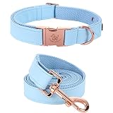 Elegant little tail Hundehalsband und Leine aus Leder, blaues, strapazierfähiges Hundehalsband, Mädchen- oder Jungenhalsband, verstellbare Hundehalsbänder für mittelgroße Hunde, Hals 34-55,88cm