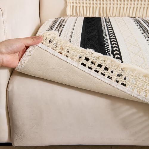 Image of HOMETHREADS Innovative European Premium Style Anti Slip Cotton Sofa Cover Mat with PVC Backing for Non-Slip Comfort (Black, 4 Seater | 70x210cm)