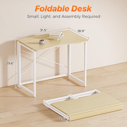 Image of Huuger Folding Desk for Small Spaces, 31.5 Inch Foldable Computer Table