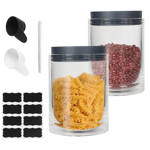 Ulable 2 Pack Plastic Containers with Lids Airtight Tea Coffee Sugar Canisters Spice Sweet Jars Stackable Kitchen Storage Containers Set with Spoons and Stickers Acrylic Food Storage Cans 850ml