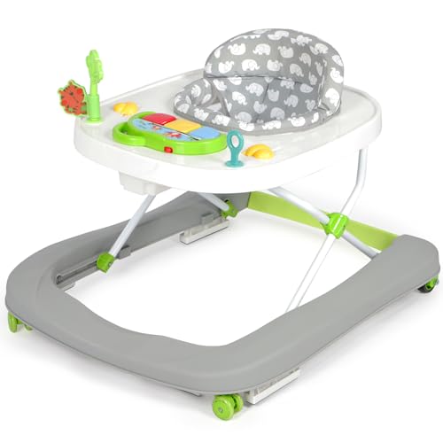 Hadibio Baby Walker, 2 in 1 Foldable Height Adjustable Walker with Music and Lights, Converts to Baby Push Along Walker and Kids Feeding Seat with Removable Play Tray, Suitable for 6 Months+, Grey