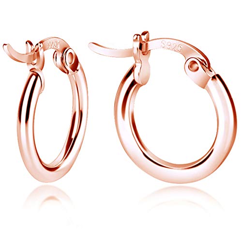 Sterling Silver Hoop Earrings (Rose Gold-13mm 1/2