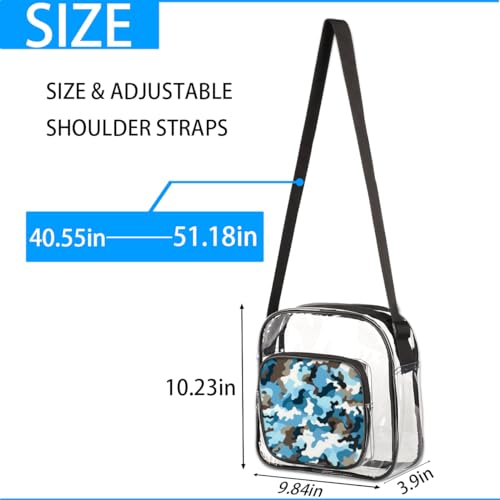 Clear Crossbody Bag Stadium Approved Camouflage Print Transparent Bag for Festivals, Sports Events, Concerts,Beach Bag for Women Men Camo Blue Clear Purse with Front Pocket Messenger Bag3