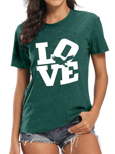 Vlinphin Football Shirt for Women：Game Day Shirts Birds Graphic T-Shirt Football Team Fan Tee Casual Short Sleeve Tops
