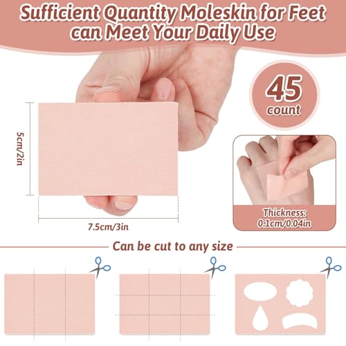 Image of Shynek 45 Sheets Moleskin for Feet, Moleskin for Blisters, Adhesive Mole Skin Patch for Shoes, Moleskin Padding for Feet Blister Prevention, Moleskin Tape for Boots Hiking Reduce Friction Pain