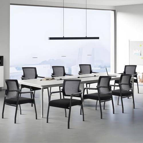 Image of KLASIKA Desk Chair No Wheels with Adjustable Mesh Backrest, Arm Chair with Ergonomic Lumbar Support and Thickened Seats Cushion, Waiting Room Chairs for Office School Church Guest Reception, 8PACK