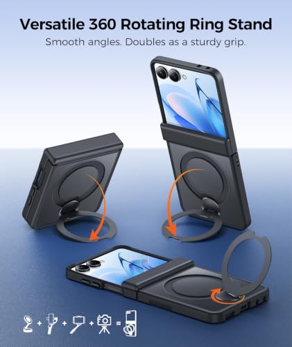 Image of FNTCASE for Samsung Galaxy Z Flip 8 Case with 360 Spin Magnetic Stand Black | Compatible for Magsafe,Full Hinge Protection,Screen Protector,Translucent Matte Grade Shockproof Protective Cover
