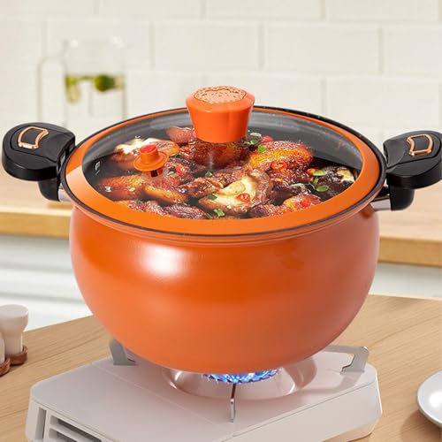 Cooking Pressure Pot - 25cm Non Stick Fast Heating, Rapid Boiling Soup Stew Pan, Transparent Lid Kitchen Tool | Multipurpose Pressure Cooker for Food Preparation Home Kitchen Indoor Dining Meals - Image 6