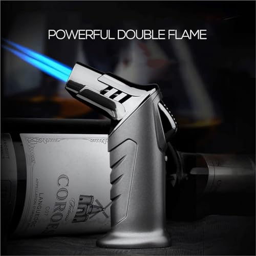 Encendedor de mesa doble llama, botón bloqueo, azul miniatura 2