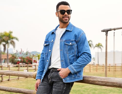 Image of Bindefon Denim Jackets for Men Trucker Jean Jacket Unlined Coats Spring Fall Outfits