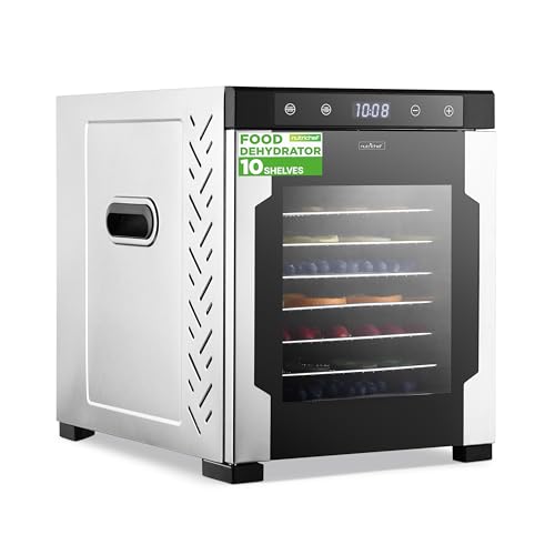 Image of NutriChef Electric Countertop Food Dehydrator-900-Watt Premium Multi-Tier: Save Time v. 600W. Make Jerky, Dried Fruit /Veggies, Dog Treats, Yogurt, 10 Stainless Steel Trays, Digital Timer, Temp Control